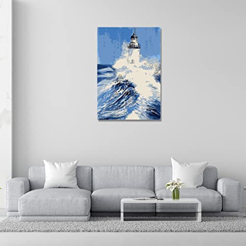 Image of RANGOLI 100% Cotton Stretched Canvas Painting 400 GSM, Framed Light House Canvas Abstract Wall Art for Living Room, 3D Paintings for Wall Decor (16 x 23 Inch With Frame)