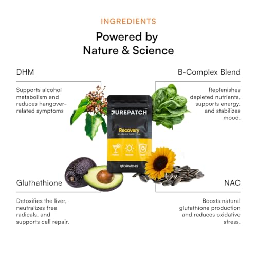 Image of Recovery Patch - Plant-Based Vegan Topical Patch - DHM - NAC - Glutathione - B-Complex - Non-Ingestible - Water-Resistant - Gentle on Skin - Gluten Free - Made in USA - 12 Patches