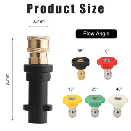 Pressure Washer Adapter Kit 1/4'' Quick Connect Female Fitting, Compatible with Karcher K2 K3 K4 K5 K6 K7, Includes 5 Power Nozzle Tips with Multiple Spray Angles, Heavy Duty, Weatherproof, Anti-Aging 2 Pressure Washer Adapter Kit 1/4'' Quick Connect Female Fitting, Compatible with Karcher K2 K3 K4 K5 K6 K7, Includes 5 Power Nozzle Tips with Multiple Spray Angles, Heavy Duty, Weatherproof, Anti-Aging - Image 2