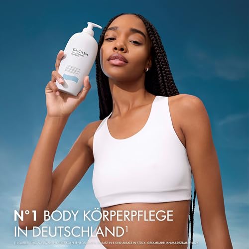 Nahaufnahme von glatter und hydratisierter Haut nach der Anwendung von Biotherm Körperlotion.