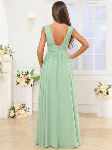 V Neck Chiffon Bridesmaid Dresses for Women Long A Line Formal Evening Gowns with Slit2