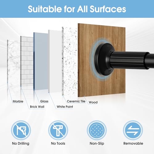 ZYKORT Tension Curtain Rods No Drilling, Adjustable 51–168 Inch, Black - image 6