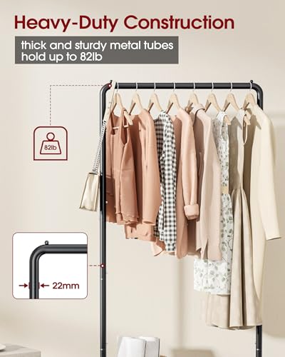 Sakugi Clothes Rack - Clothing Rack with Wheels, Multi-Functional Clothing Racks for Hanging Clothes and Shoes, Large Capacity Garment Rack for Bedroom, Living Room and Office, Black, Medium
