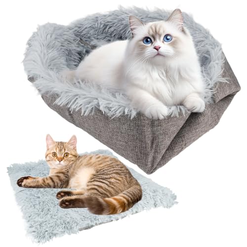 2 in 1 Plüsch Weich Katzenkissen, 61x51cm Haustierbett, Grau Katzenkorb zum Schlafen, 2 in 1 für Katzenbett Sofa, Hundekörbchen Kleine Hunde, Waschbar, für Welpen, Kätzchen und Andere Kleintiere 2 in 1 Plüsch Weich Katzenkissen, 61x51cm Haustierbett, Grau Katzenkorb zum Schlafen, 2 in 1 für Katzenbett Sofa, Hundekörbchen Kleine Hunde, Waschbar, für Welpen, Kätzchen und Andere Kleintiere