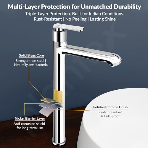 Image of Plantex Pure Brass High Neck Pillar Cocke for Basin with Teflon Tape /Tap for Wash Basin with 7 Year Warranty - (3521, Chrome)