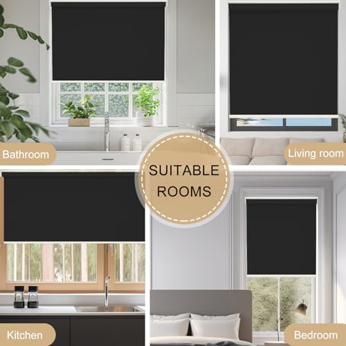 Image of Changshade Blackout Roller Shades for Indoor Windows,Cordless Roller Blinds,Free-Stop Roll Up Shades with Thermal Insulated, Uv Protection Fabric for Bedroom,Office,French Door,32.5 inch W72 H,Black