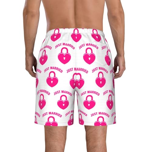just Married Print Men's Beach Shorts Hawaiian Swim Trunks Quick Dry Summer Sports Bathing Suits3