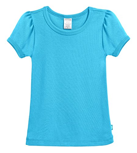 City Threads Little Girls' Baby Rib Cotton Short Sleeve Puff Fashion Shirt Tee Tshirt Blouse, Turquoise, 12