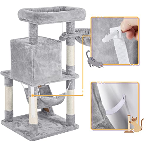 Torre para Gatos 40 pulgadas con Perchas y Rascadores Gris Claro miniatura 4