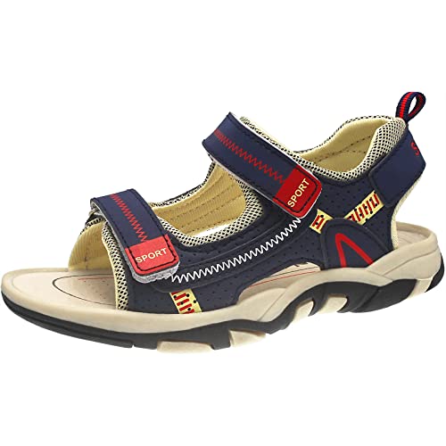 HSNA Sandały dziecięce, Peeptoe, wygodne, na plażę, dla chłopców, sportowych, na lato, rozmiar 25-38, beżowy - niebieski - 37 eu