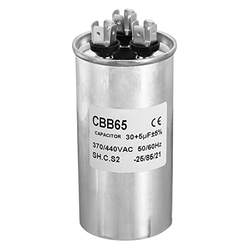 PATIKIL CBB65 8uF Corsa Condensatore 8mfd 1pz CA 370/440V Alluminio Custodia con 2 Pins per Aria Condizionata Compressore Motore Calore Pompa Condensatore