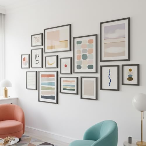 Image of HOTHOUSE Photo Frame For Wall Decor | Wooden Frames For Wall Decoration | Aesthetic Collage Picture Frames | Rectangular Photo Frame For Home Decor Office | Set of 14 (BLACK, Combo-1)