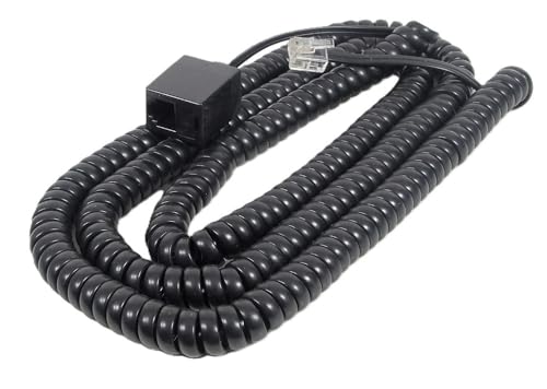 Black Telephone Spiral Extension Cord Male to Female with RJ-11 connectors 5 FT / 25 FT Stretched
