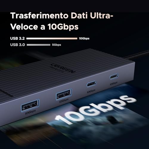 Revodok Pro 207 10Gbps Hub USB C Doppio HDMI 4K 60Hz PD 100W Adattatore Type C 3.2 Docking Station 7 In 1 Dock Compatibile con Surface 10 XPS 15 13 - Hub USB - Immagine 3
