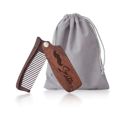 Personalized Wooden Folding Comb for Men, Pocket Comb with the Engraving,Sandal Wood Comb for Grooming Styling Hair, Beard or Mustache - Custom Combs Gifts for Boyfriend Father's Day gift