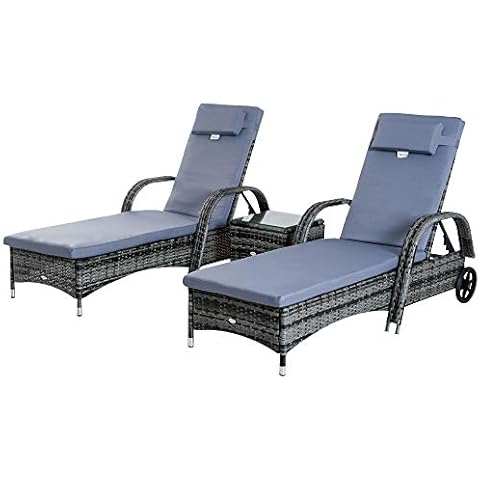 Conjunto de 2 Tumbonas + Mesa de Ratan Outsunny Cover