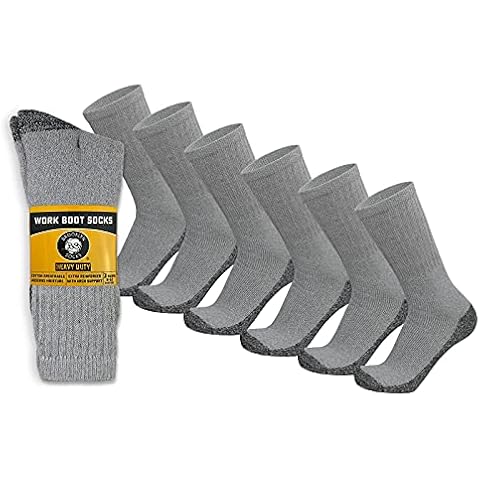 Mens Heavy Duty Steel Toe Work Crew Socks, Multipack, US Shoe Size 9-12, 6 Pairs Gray, Medium Cover