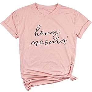 Honeymoonin Funny Honeymoon T Shirt Women Bride Vacation Tee Short Sleeve Tops Size M (Pink)