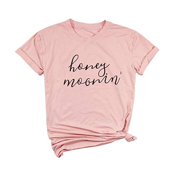 Honeymoon-Shirt-Honeymoonin-Shirts-Funny-Women-Bride-Vacation-Tees-Casual-Short-Sleeve-Tops Honeymoonin Funny Honeymoon T Shirt Women Bride Vacation Tee Short Sleeve Tops Size M (Pink)