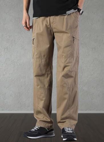 Image of Men's Cargo Pants | Casual Cotton Cargo Trousers for Men | Regular Fit Multi Pocket Outdoor Travel Pants | Stylish Comfortable Casual Bottom Wear for Men