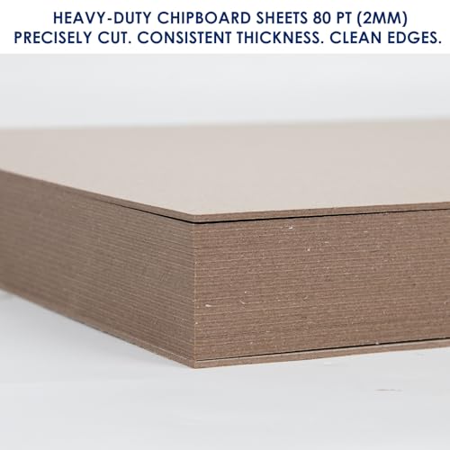 Image of Heavy-Duty Chipboard Sheets 8.5 x 11 in - 80 PT (2mm) Thick - 20 Sheets of Chip Board for Binding Covers, Book Boards, Backing and Crafts - Sturdy Alternative to Thin Cardboard Sheets