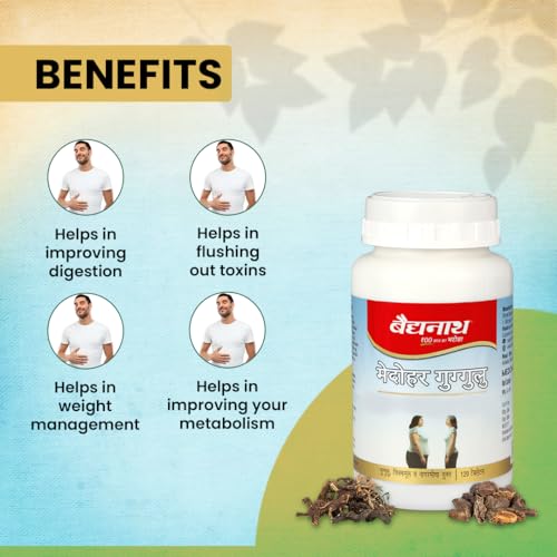 Image of BAIDYANATH AYURVED Medohar Guggulu Tablets, Enriched with Guggulu, Chitrakmool and Nagarmotha- 120 Tab (Pack of 3)