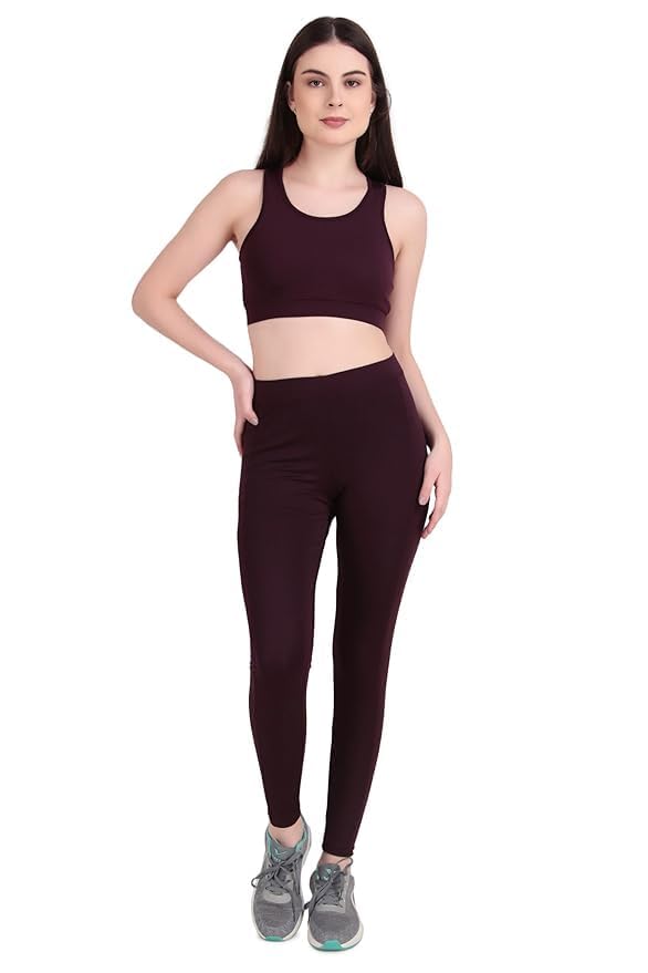 geonix Women’s High Waist Tracksuit | Workout Set for Women | Fitness Gymwear Top & Bottom Set | Activewear Yoga Outfit | Leggings Bra Set for Sports/Running/Exercise (IN, Alpha, L, Regular, Maroon)-picture-36