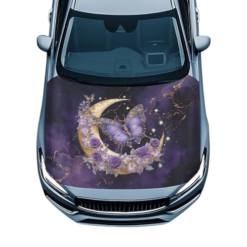 Image of Universal Car Hood Cover Waterproof Moon Purple Butterfly Car Hood Cover Protector for Automobiles Outdoor Indoor for All Season