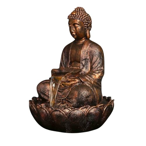 Image of 3 Feet Kamal Buddha Water Fountain for Home & Garden|Fiber Buddha Fountain with LED Light|Indoor Outdoor Fountain for Vastu & Positivity (Copper, 3 Feet Kamal Buddha Fountain)