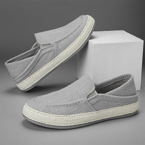 Fashion Men's Soft Linen Shoes, Simplicity Traditional Chinese Footwear, Casual Handmade Retro Loafers,7.5,Grey