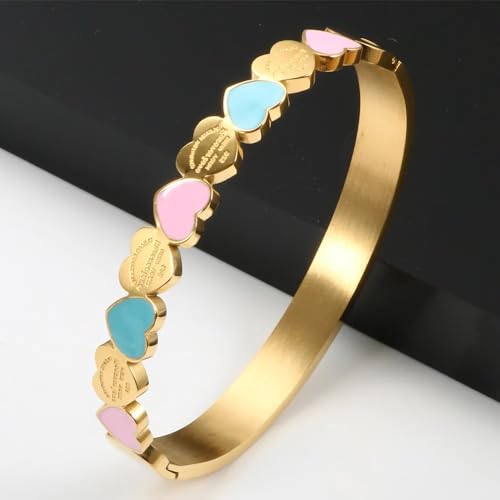 New 2024 Cute Love Heart Gold Plating Staiess Steel Lucky Cuff Bangles Women Girls Wedding Party Charm Bangles Jewelry Gift Fashion Accessories4