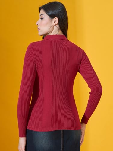 Image of 98 Degree North Women Spread Collar Sweater-G1577-BLACK