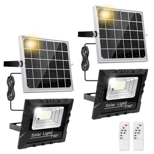 Iluminación De Exterior, Outdoors Lamparas Solares Exterior, 6000mAh Luz Solar Exterior con Panel Solar Absorbente de Luz de 360°, Luces Solar de 3 Modos con Control Remoto,LED,Adecuado para...