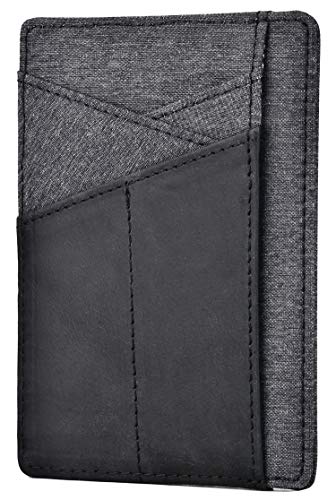 kinzd Slim Wallet RFID Front Pocket Wallet Minimalist Secure Thin Credit Card Holder (Black Leather and Grey Cloth)