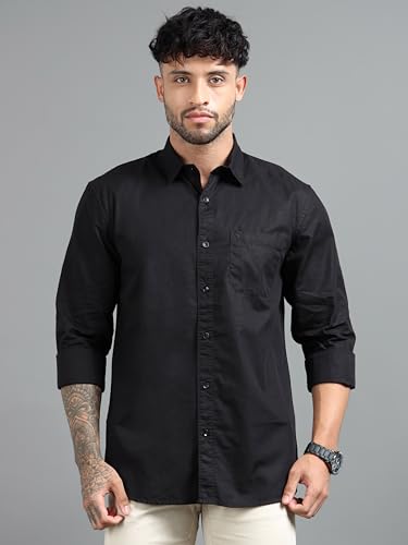 Image of Men Slim Fit Solid Spread Collar Casual Shirt