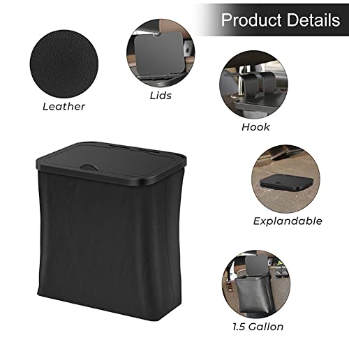 Image of JSCARLIFE Hanging Car Trash Can with Lid Leakproof Bag, Waterproof Car Garbage Can, Multipurpose Trash Bin for Car