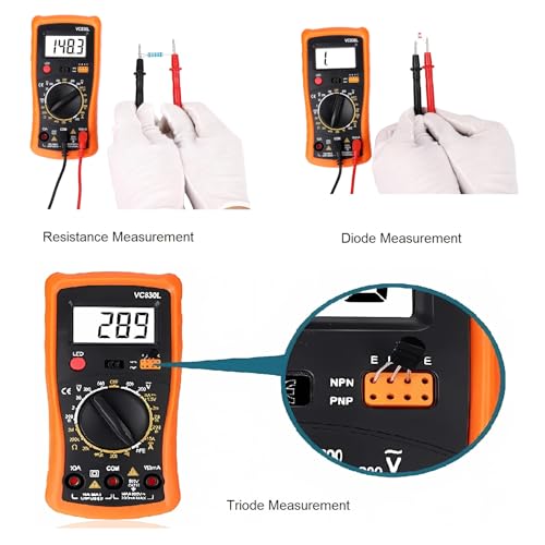Image of Digital Multimeter with Premium Probes, Measures AC /DC Voltage, Current, Resistance, Diode, Triode, Suitable for Household use, and Industrial use - F (Orange)