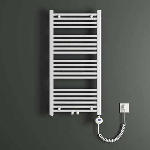 Mai & Mai Badheizkörper Handtuchheizkörper Badheizung Heizkörper bad 60x100 cm Weiß, Handtuchwärmer für Strom, Seitenanschluss, Röhrenheizkörper mit Heizstab 600W