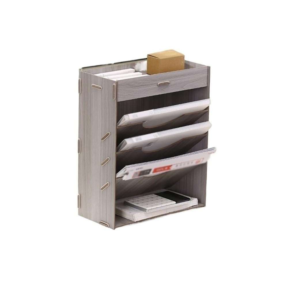 J9V4G6S3B5 Desktop File Rack Document Holder Mail Organiser Magazine Storage Rack Filing Letter Trays(Gris)