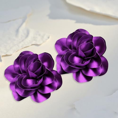 Image of 2Pack 6inch Extra Large Satin Brooches Lapel Pins Dainty Elegant Fabric Camellia Rose Flower Brooch Pin for Women Wedding Part Dance Clothes Accessories Jewelry