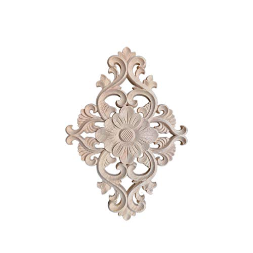 sourcing map 4Pcs Carved Wood Appliques Onlays, 15x15 cm/5.9x5.9 in Unpainted Little Wooden Corners Flower Carvings Decals for Mirrors Cabinets Walls Doors Chests Dressers Night Stand