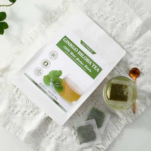 Premium 40 Ginkgo Biloba Tea Bags, Made with 100% Natural Ginkgo Biloba Leaves, No Additives & Caffeine Free.