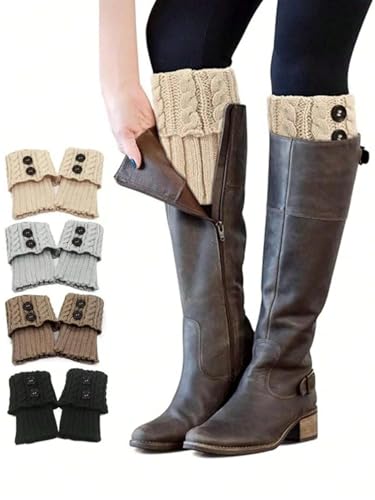 SHENHE Winter Warm Boot Cuffs for Women Cable Knitted Short Leg Warmers Boot Toppers White A