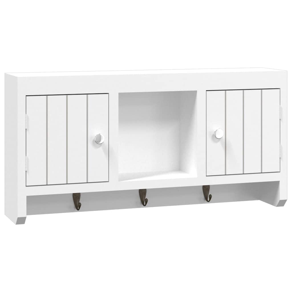 Armadietto Portachiavi Bianco 40x8,5x20 cm Legno e Acciaio