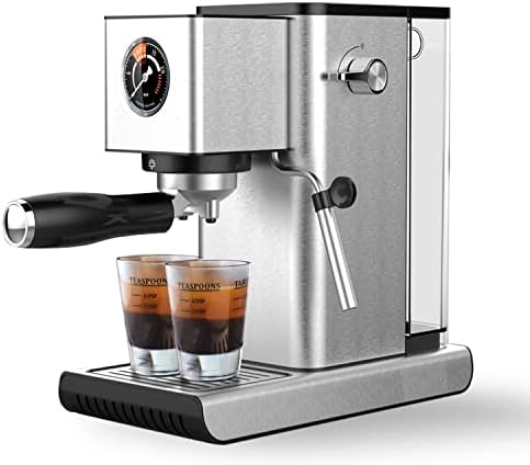 CONZIE Espresso Machine 20 Bar Expresso Coffee Machines Steamer Coffee Machine with Milk Frother/Steam Wand 40oz Water Tank 1400W Stainless Steel Silver Suitable for latte and cappuccino making