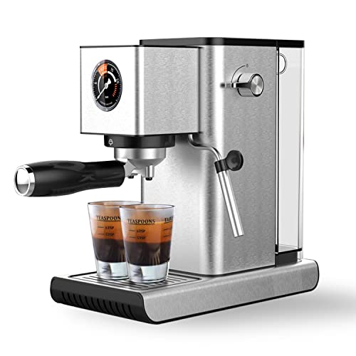 Conzie Espresso Machine 20 Bar Expresso Coffee Machines Steamer Coffee Machine With Milk Frother/Steam Wand 40Oz Water Tank 1400W Stainless Steel Silver Suitable For Latte And Cappuccino Making #TOP10