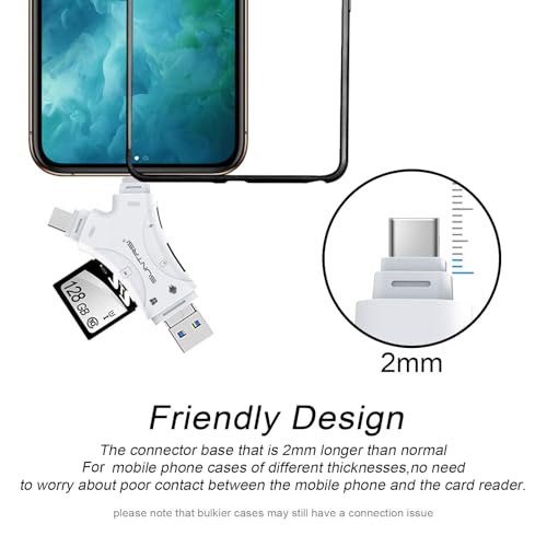 Image of SD Card Reader for iPhone /ipad /Android /Mac /Computer /Camera,4 in1 Micro SD Card Reader Trail Camera Viewer, Portable Memory Card Reader SD Card Adapter for SD and TF Cards(White)