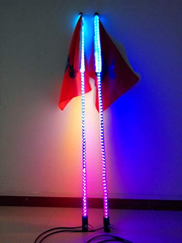 Set of 4 feet Flexible Multiple Colors Brightest 300LEDs Dream Color Chasing LED Whip Lights Blue-tooth App Controlled - Accessories for UTV ATV Polaris RZR 4 Wheeler