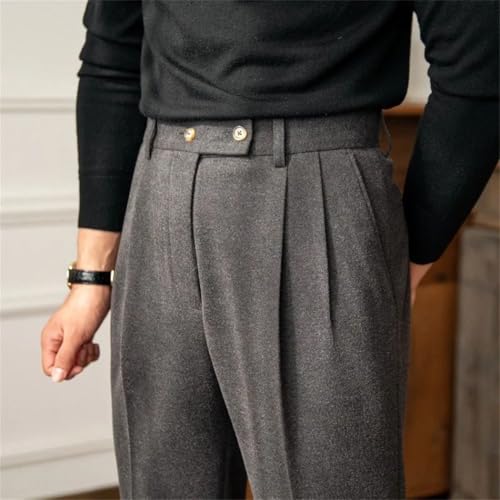 Men’s Luxury Naples Slim-Fit High Waist Dress Pants British Retro Style Woolen Leisure Trousers3
