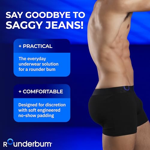 Rounderbum Men's Padded Underwear Boxer Briefs with Removable Butt Enhancing Pads - 4 Colors - More Volume Instantly4
